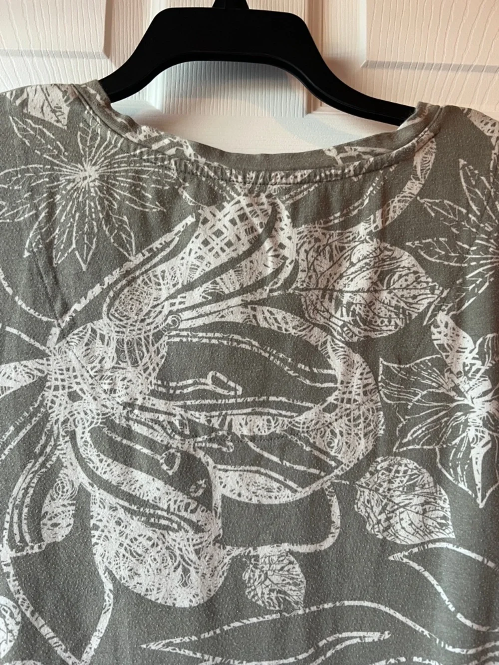 Soft Surroundings Olive & White Floral V-Neck Short Sleeve Tee - Picture 3 of 9